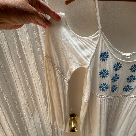 White embroidered Dress Cold Shoulder Countryfest Large Boho Festival rodeo - Picture 12 of 13